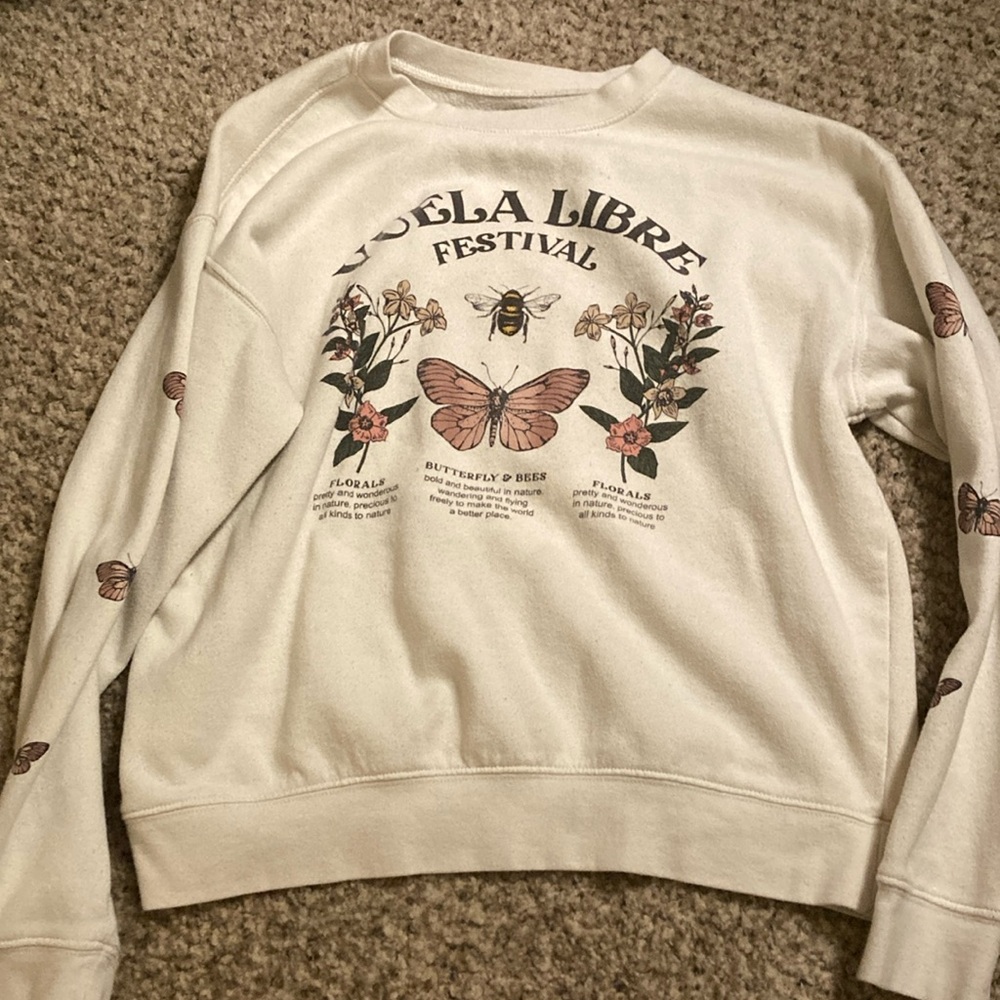 White Graphic Sweatshirt | Butterflies and Retro Deign